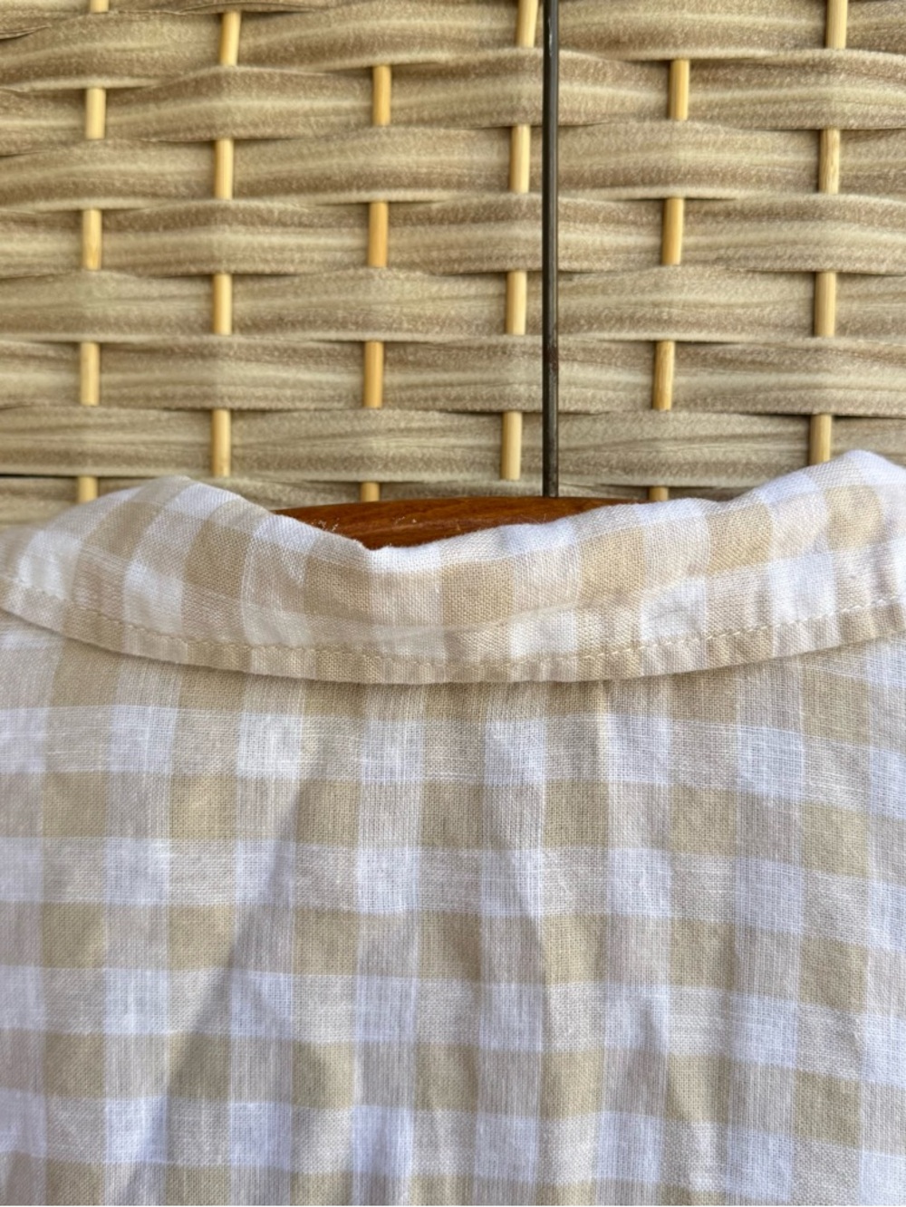 Laura Ashley Beige & White Gingham Linen Blend Oversized Tunic Top Size 3X - Picture 5 of 7
